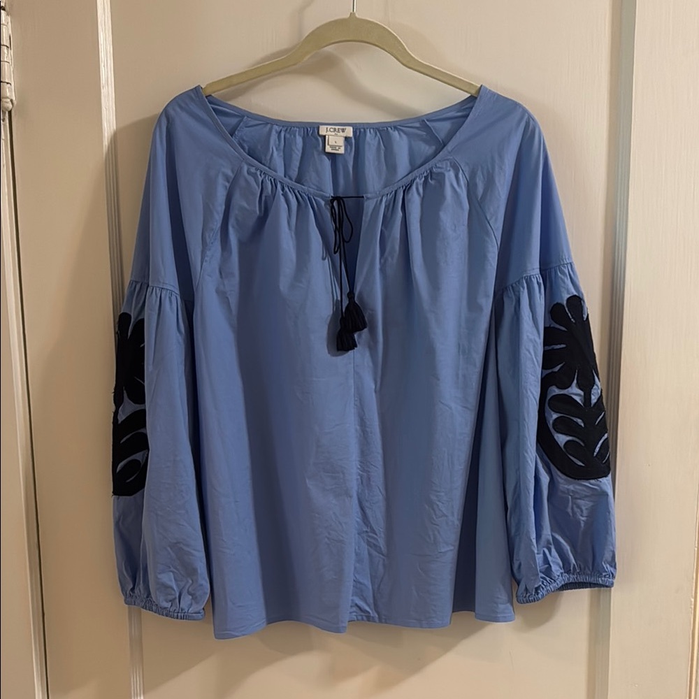 J.Crew Blue Sleeve Embellished Blouse